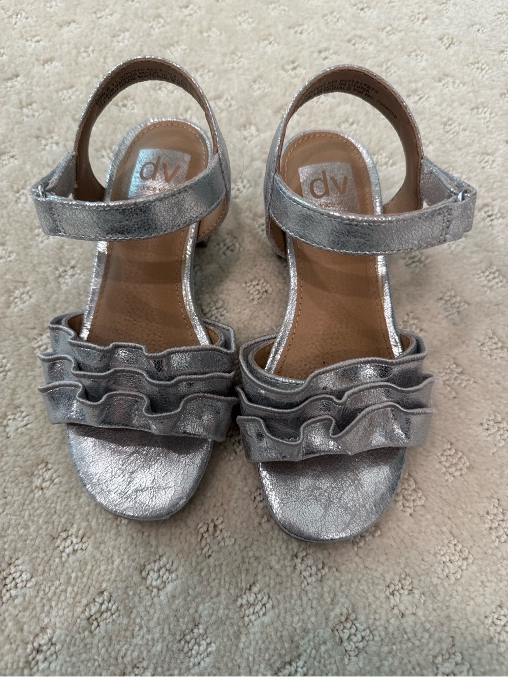 DV Dolce Vita Girls Silver Metallic Ruffle Sandals Size 11